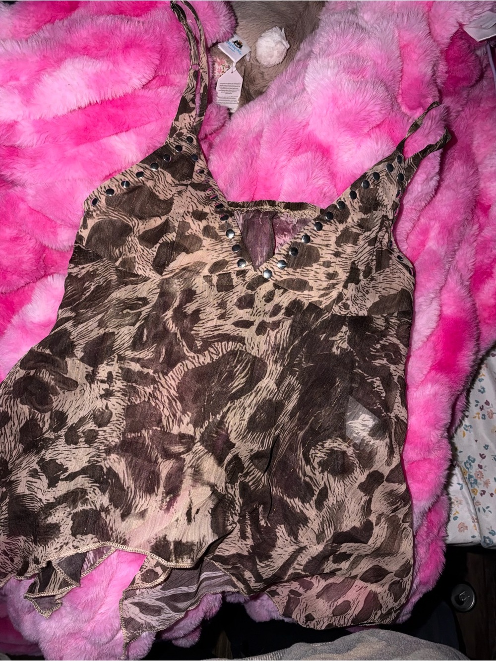 Brown Animal Print Spaghetti Strap Tank Top